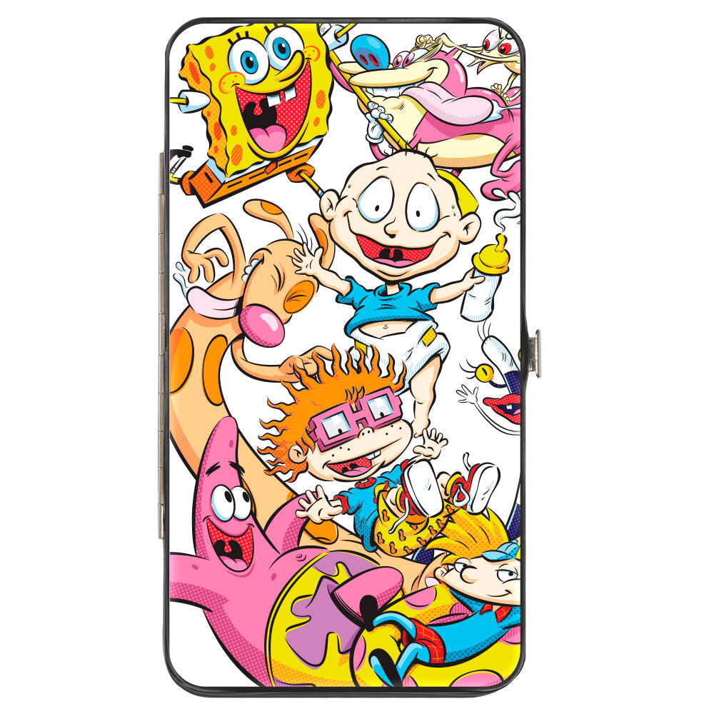 Hinged Wallet - Nick 90's 9-Character Mash Up Collage + NICKELODEON Splat Logo White