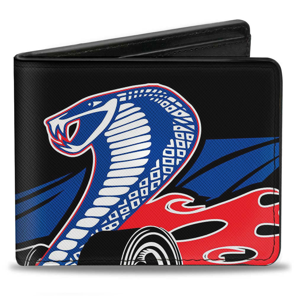 Bi-Fold Wallet - Flaming Cobra Jet Black Blue White Red