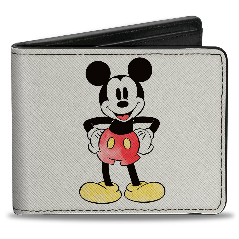 Bi-Fold Wallet - Mickey Mouse Standing Pose and Script White Black