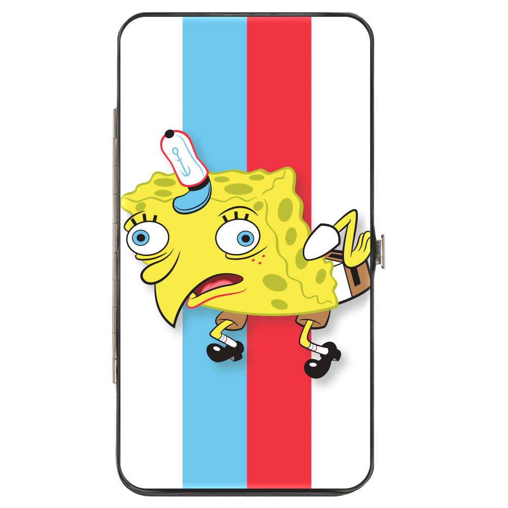 Hinged Wallet - Mocking SpongeBob Pose Stripe White Blue Red White