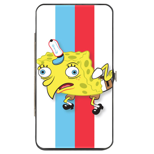 Hinged Wallet - Mocking SpongeBob Pose Stripe White Blue Red White