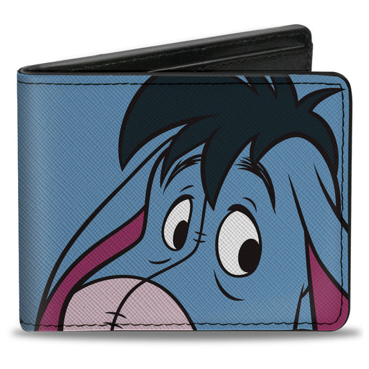 Bi-Fold Wallet - Winnie the Pooh Eeyore Character Close-Up Expression + Text Blues