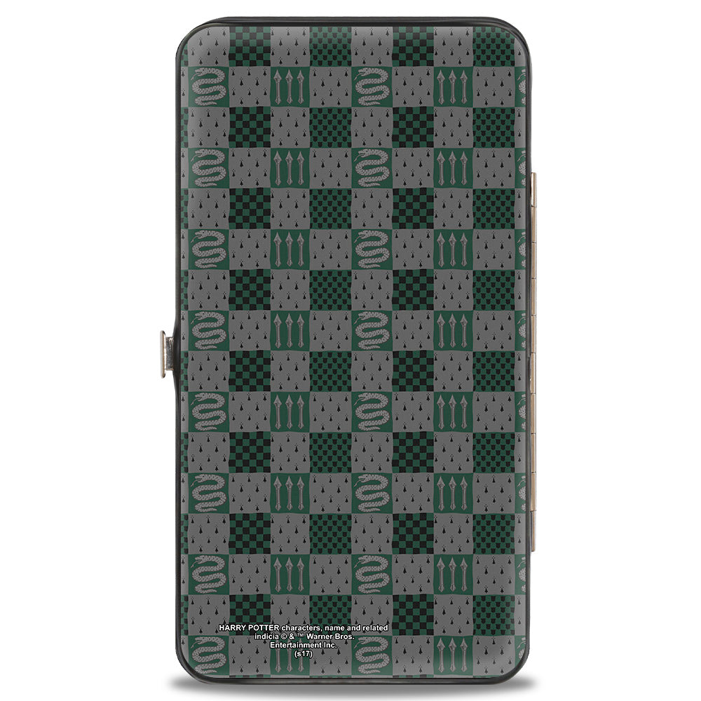 Hinged Wallet - Harry Potter SLYTHERIN Crest Heraldry Checkers Gray Greens