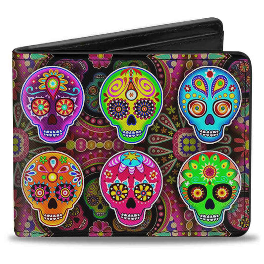 Bi-Fold Wallet - Six Sugar Skulls Multi Color