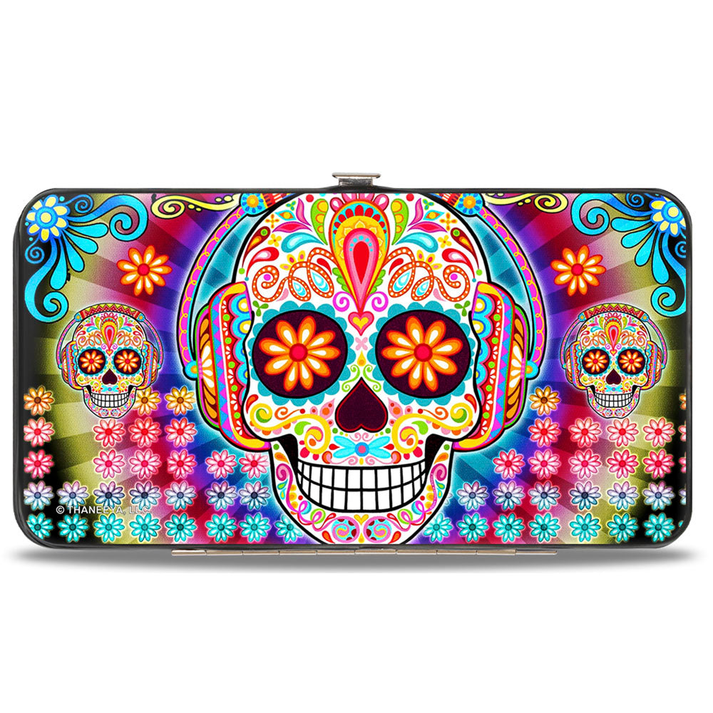 Hinged Wallet - Tranquility Beats Calaveras & Flowers Rays Black Multi Color