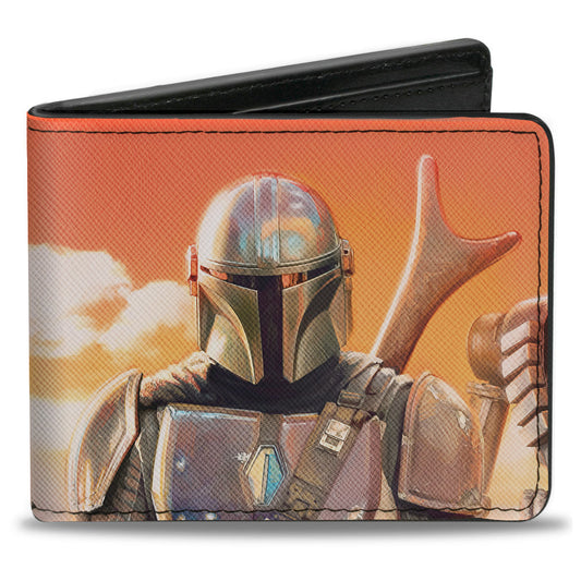 Bi-Fold Wallet - Star Wars The Mandalorian Pose + TIE Fighter MANDALORIAN BOUNTY HUNTER Logo Full Color