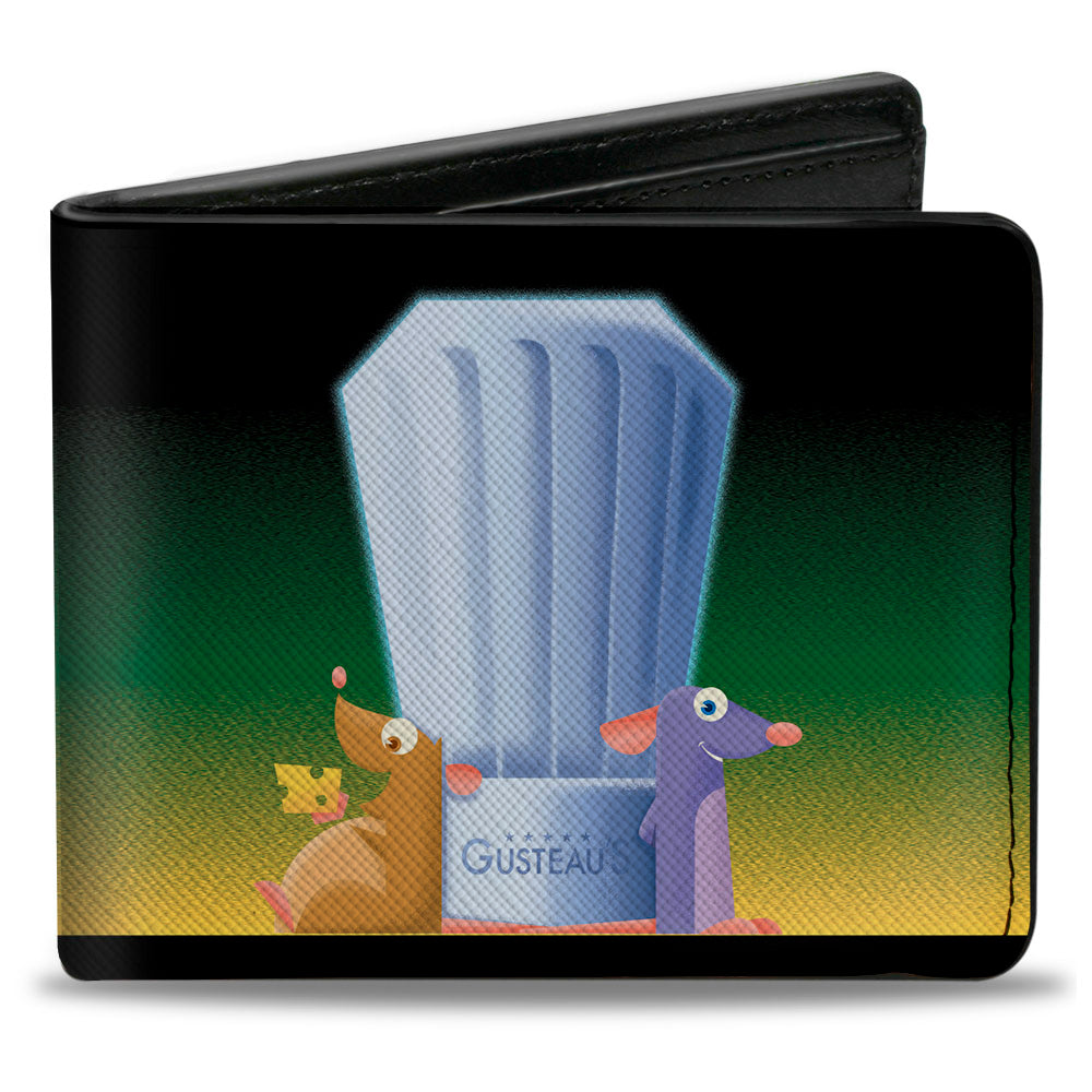 Bi-Fold Wallet - Ratatouille Emile and Remy Chef Hat Pose + Text Logo Greens Yellows