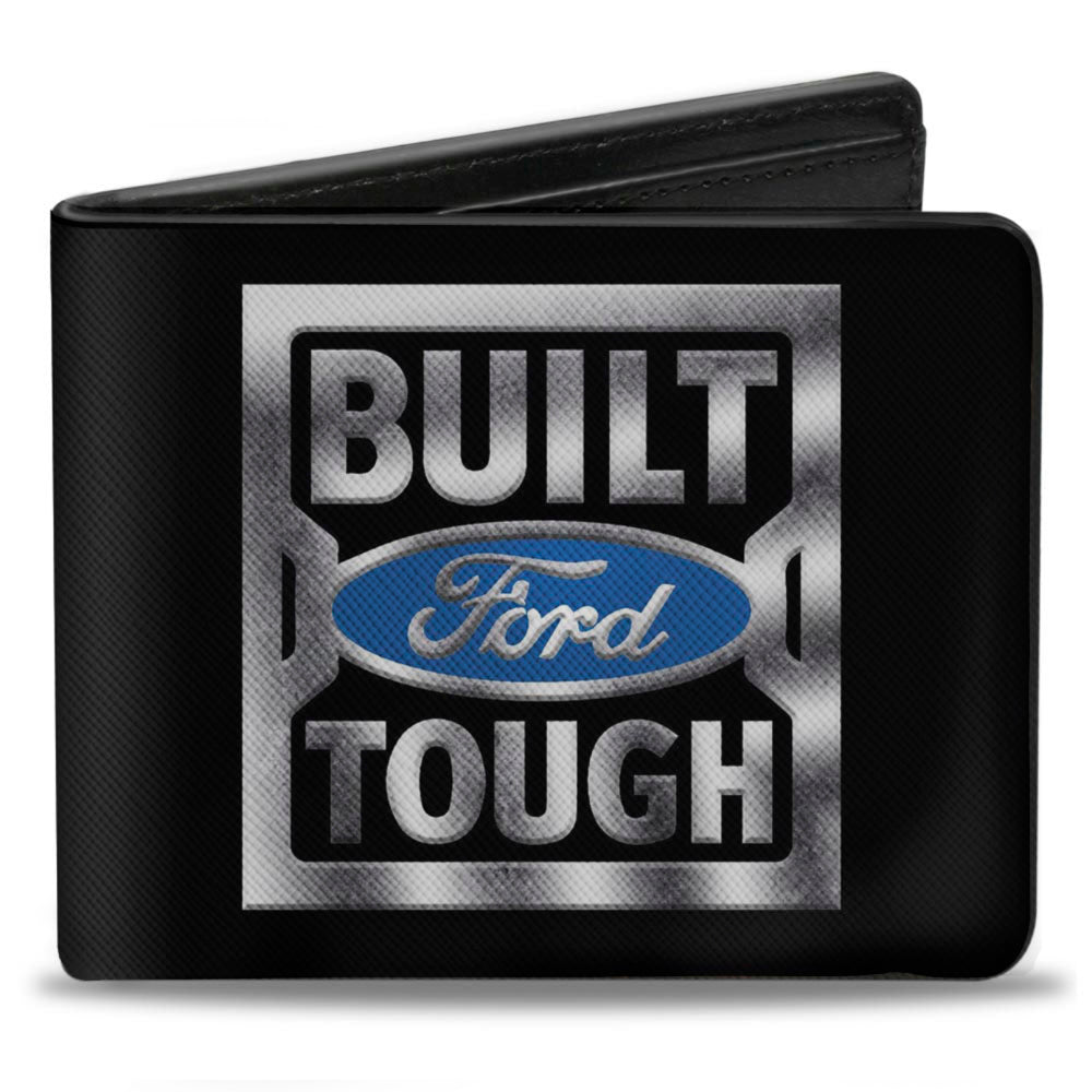 Bi-Fold Wallet - BUILT FORD TOUGH Logo3 Black Silver Gradient Blue