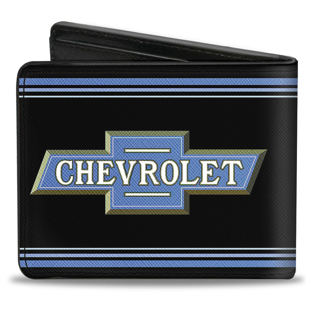 Bi-Fold Wallet - 1916 Chevrolet Bowtie Logo Stripes Black Blue