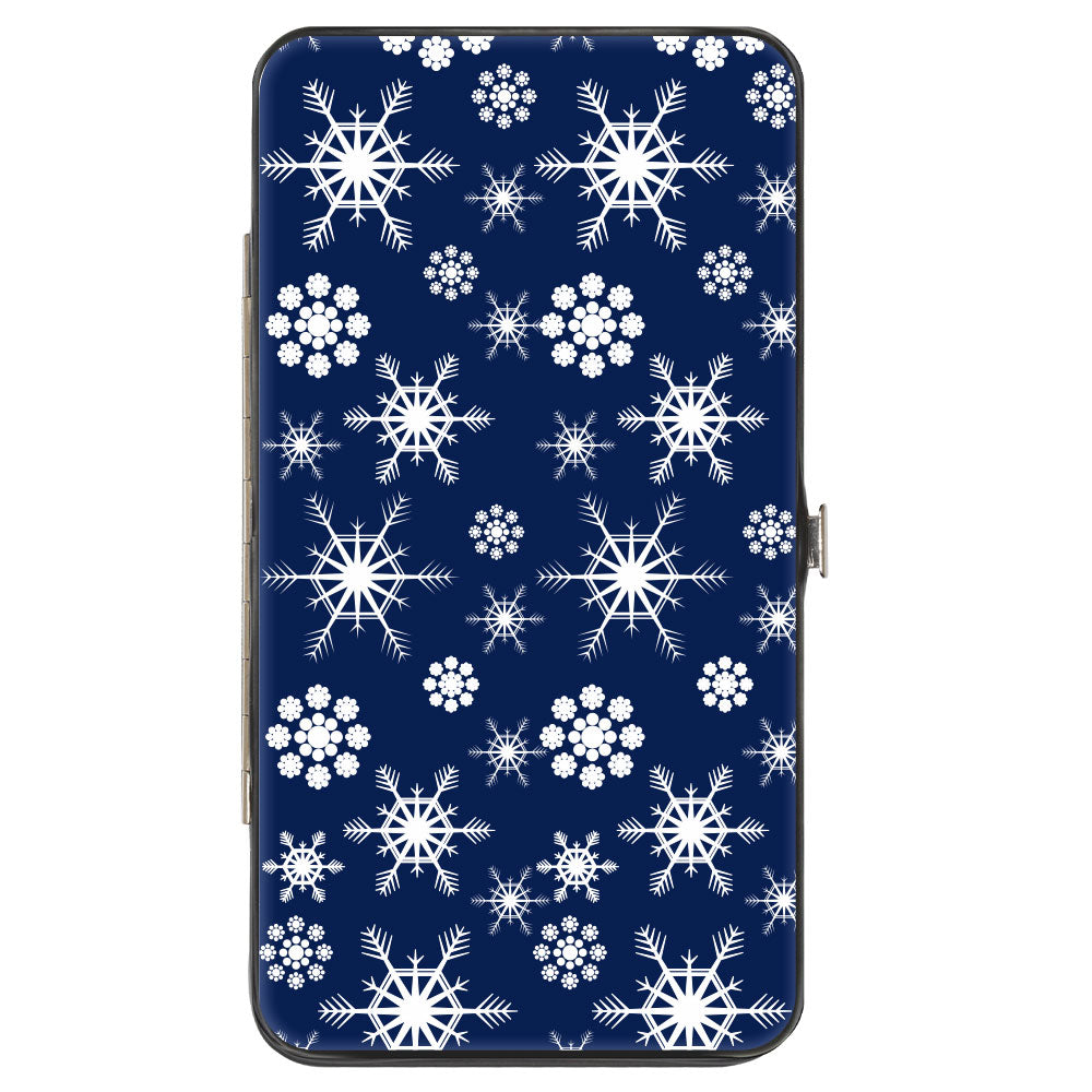 Hinged Wallet - Snowflakes Blue White