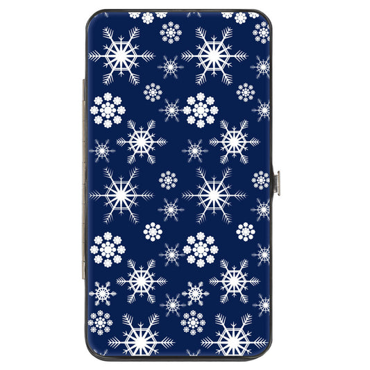 Hinged Wallet - Snowflakes Blue White