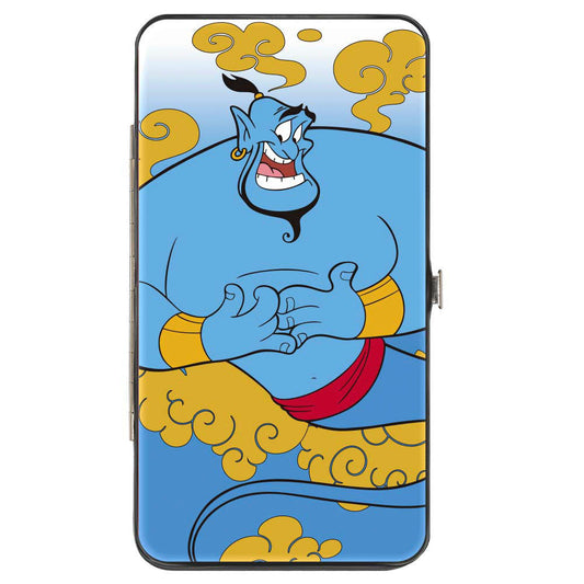 Hinged Wallet - Classic Aladdin Genie Smiling Pose + GENIE Text Smoke Blue Gold