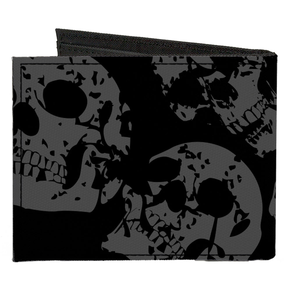 Canvas Bi-Fold Wallet - Skulls Stacked Weathered Black Gray