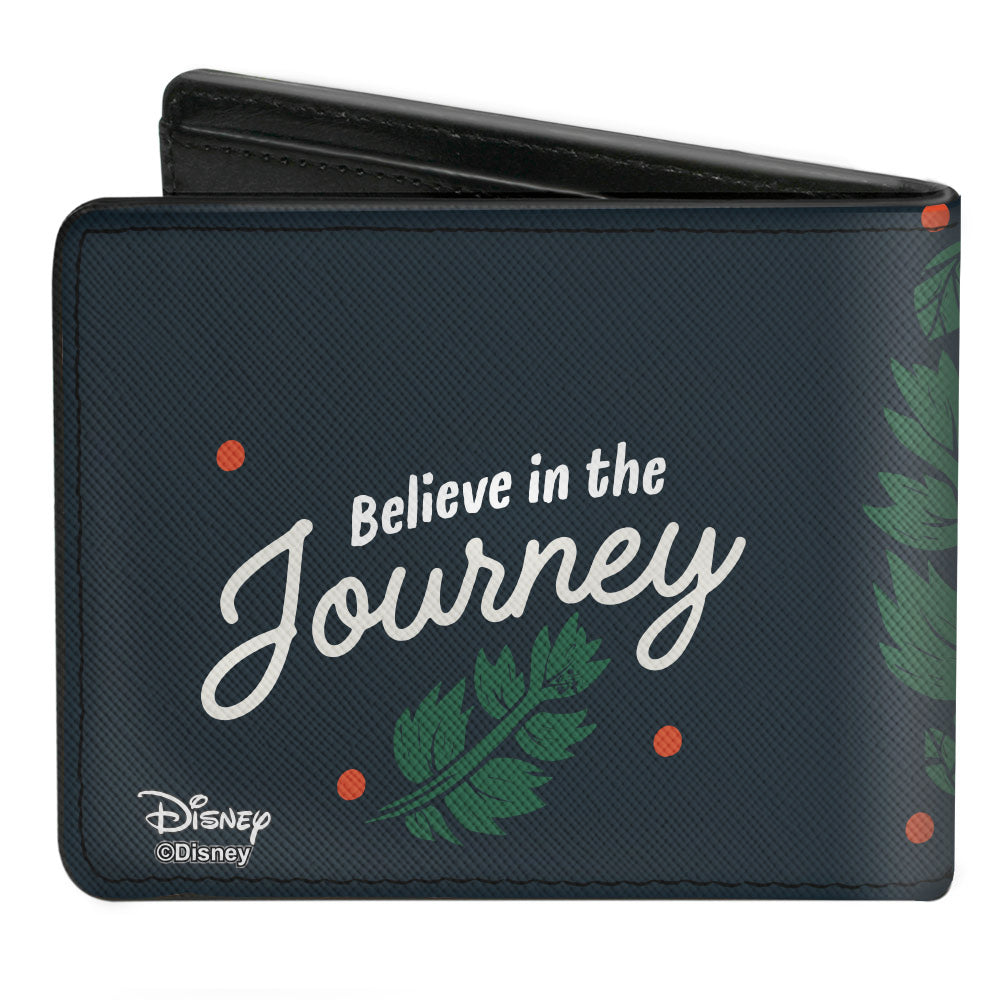 Bi-Fold Wallet - Frozen II Kristoff & Sven Pose + BELIEVE IN THE JOURNEY Leaves Woodcut Black Green White