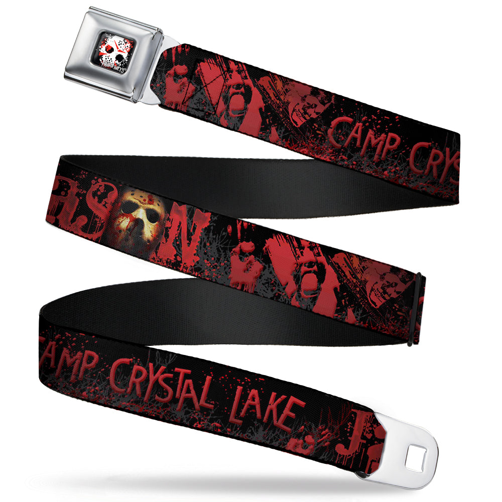 FRIDAY THE 13th/Jason Mask 5 Full Color Splatter Black/White/Red Seatbelt Belt - JASON Mask6/CAMP CRYSTAL LAKE/Hand Prints Blood Splatter Black/Reds/Gray Webbing