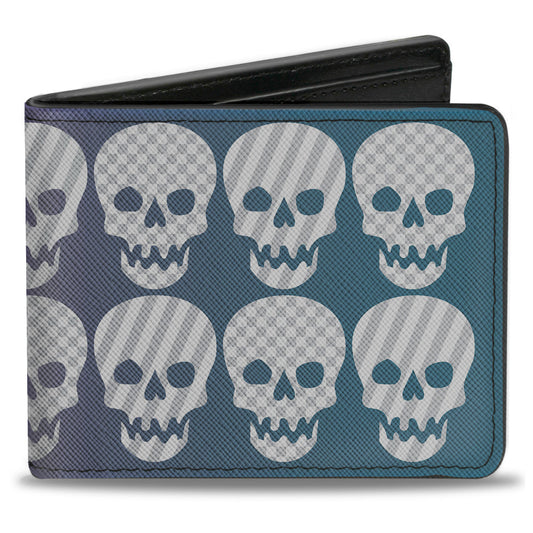 Bi-Fold Wallet - Checker & Stripe Skulls Gradient Blue Fuchsia