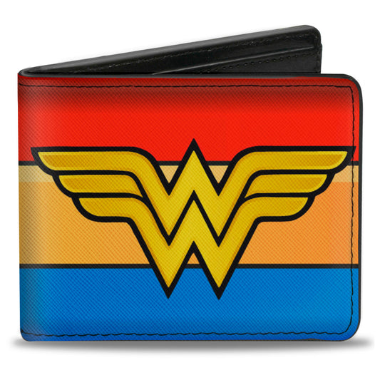 Bi-Fold Wallet - Wonder Woman Logo Stripe Red Yellows Blue