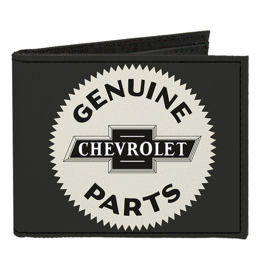 Canvas Bi-Fold Wallet - 1920 GENUINE CHEVROLET PARTS Seal Charcoal Tan