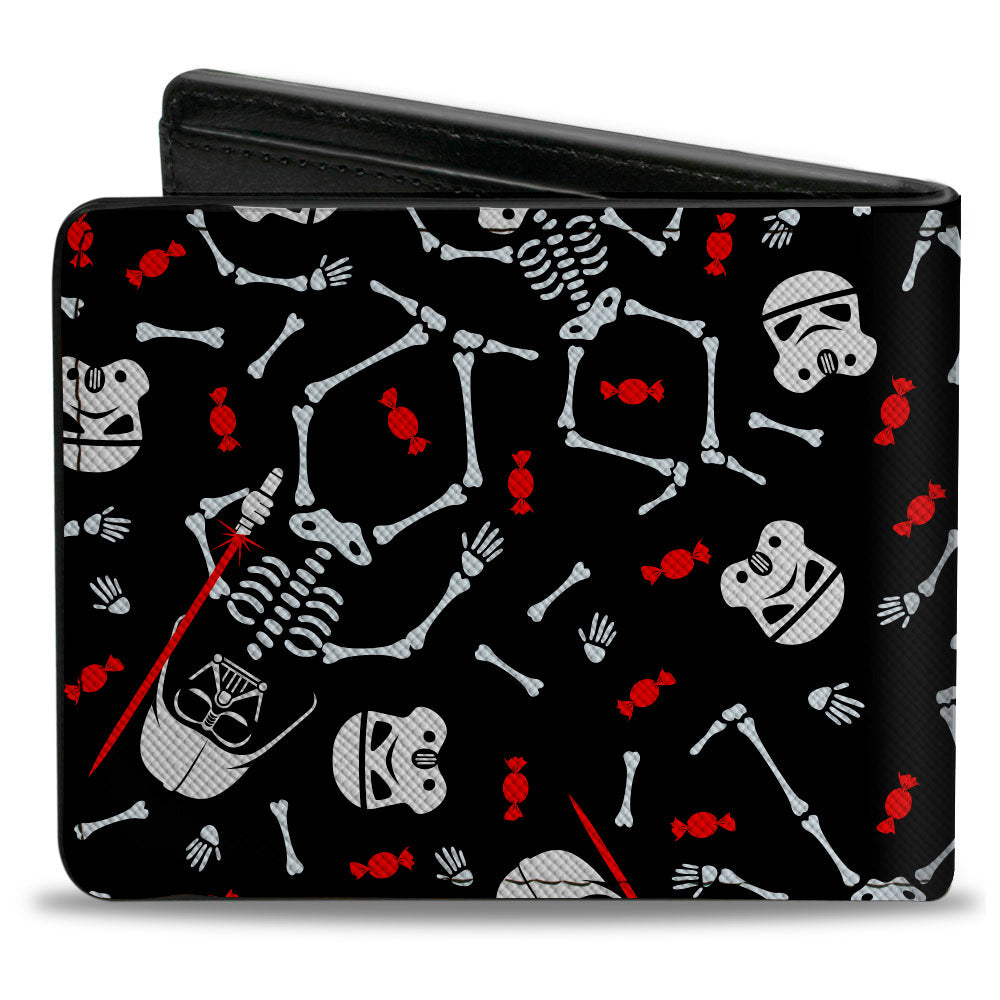 Bi-Fold Wallet - Star Wars Halloween Darth Vader and Stormtrooper Skeleton Candy Collage Black White Red