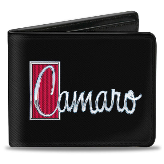 Bi-Fold Wallet - 1972 CAMARO Script Emblem Black Silver Reds