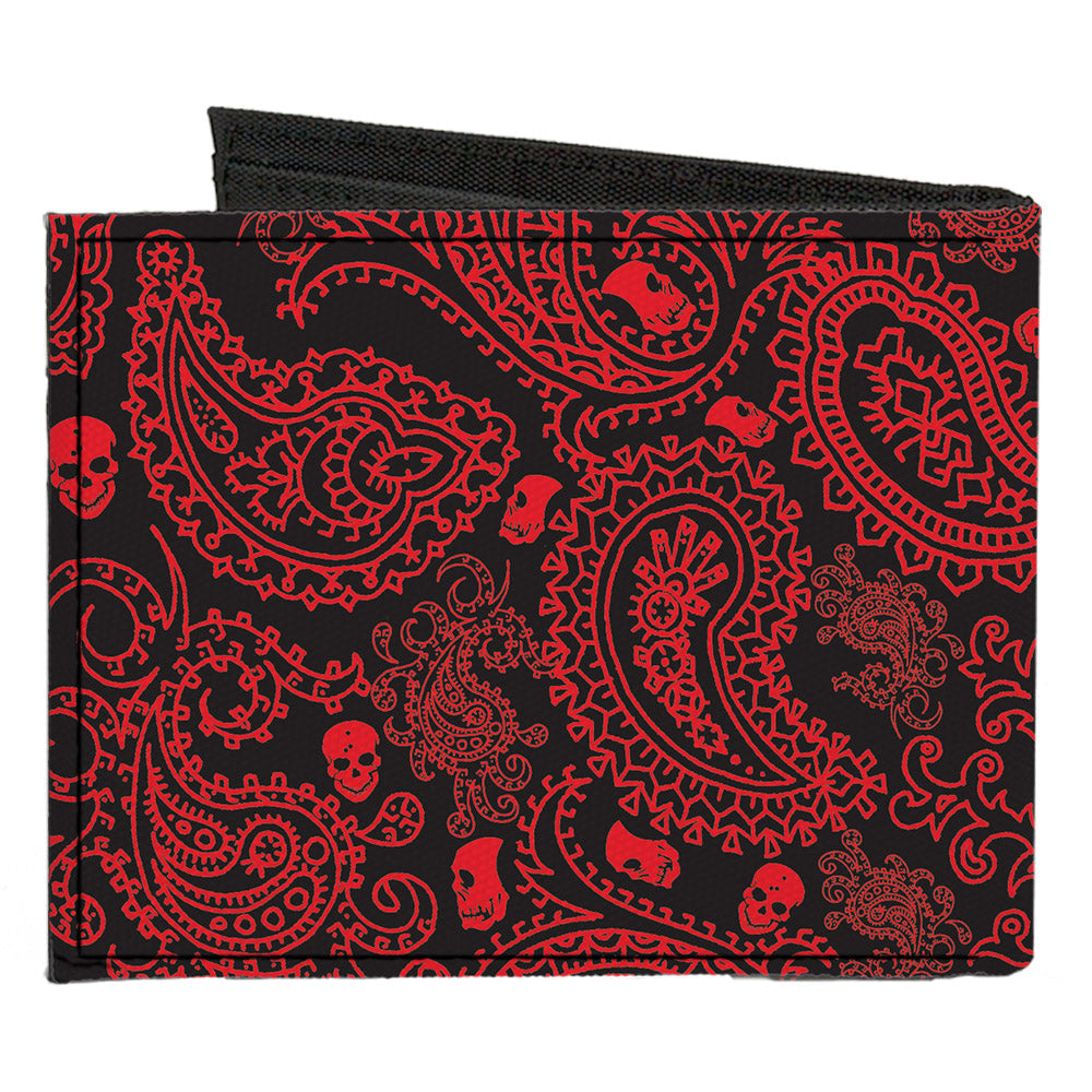 Canvas Bi-Fold Wallet - Bandana Skulls Black Red