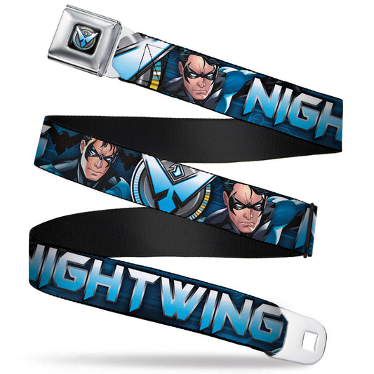 Nightwing Logo2 Full Color Black Blues Yellow Seatbelt Belt - NIGHTWING Poses/Logo Black/Blues Webbing