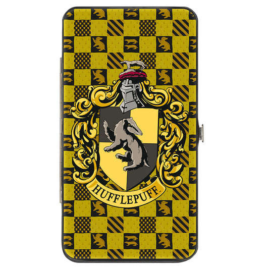 Hinged Wallet - Harry Potter HUFFLEPUFF Crest Heraldry Checkers Golds Black