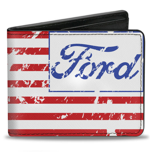 Bi-Fold Wallet - FORD Script Americana Flag Weathered White Red Blue