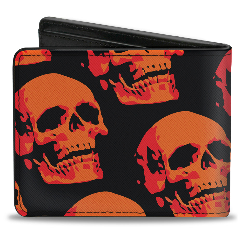 Bi-Fold Wallet - 3-D Skulls Repeat Black Reds