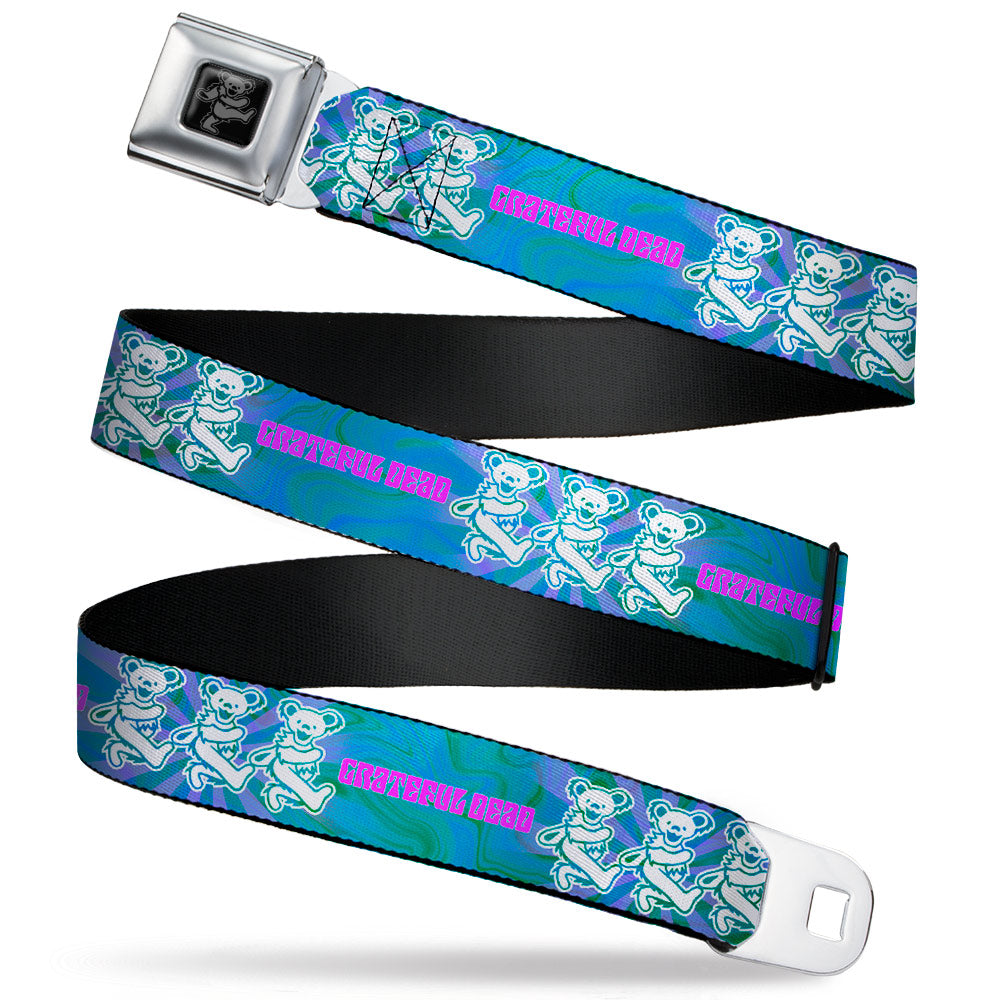 Grateful Dead Bear Seatbelt Belt - GRATEFUL DEAD Dancing Bear Trio Rays/Swirl Blues/Purples/Pink/White Webbing