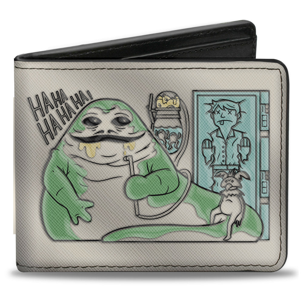 Bi-Fold Wallet - Star Wars Jabba the Hutt Han Solo Scene + Boba Fett Helmet Mono Line