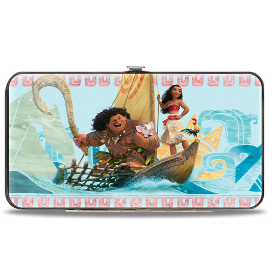 Hinged Wallet - Moana Voyage Group Pose Tribal Icons Collage Blues Multi Color