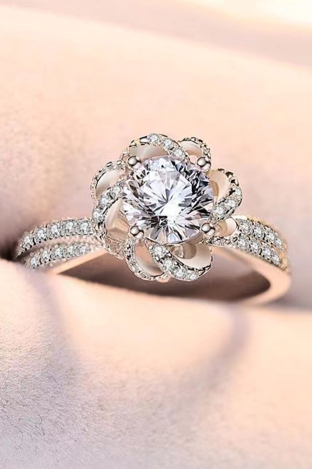 Moissanite Floral 18K Platinum-Plated Ring