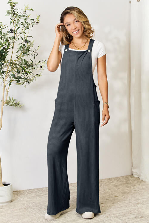 Double Take Wide Strap Overall with Pockets